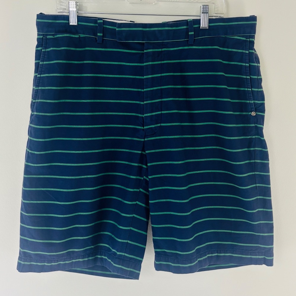 RLX Ralph Lauren Mens Navy Green Striped Cotton Golf Shorts Size‎ 38